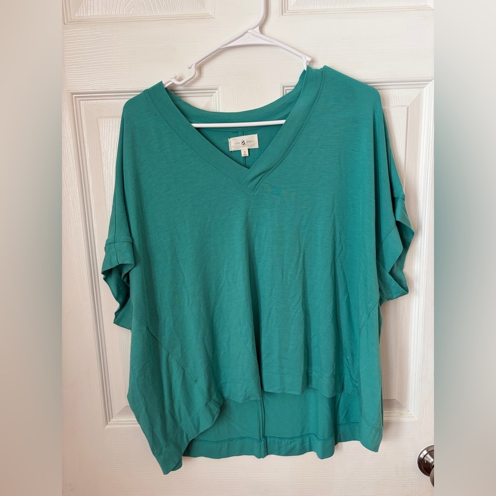 Lou & Grey Turquoise V-Neck Short Sleeve Top